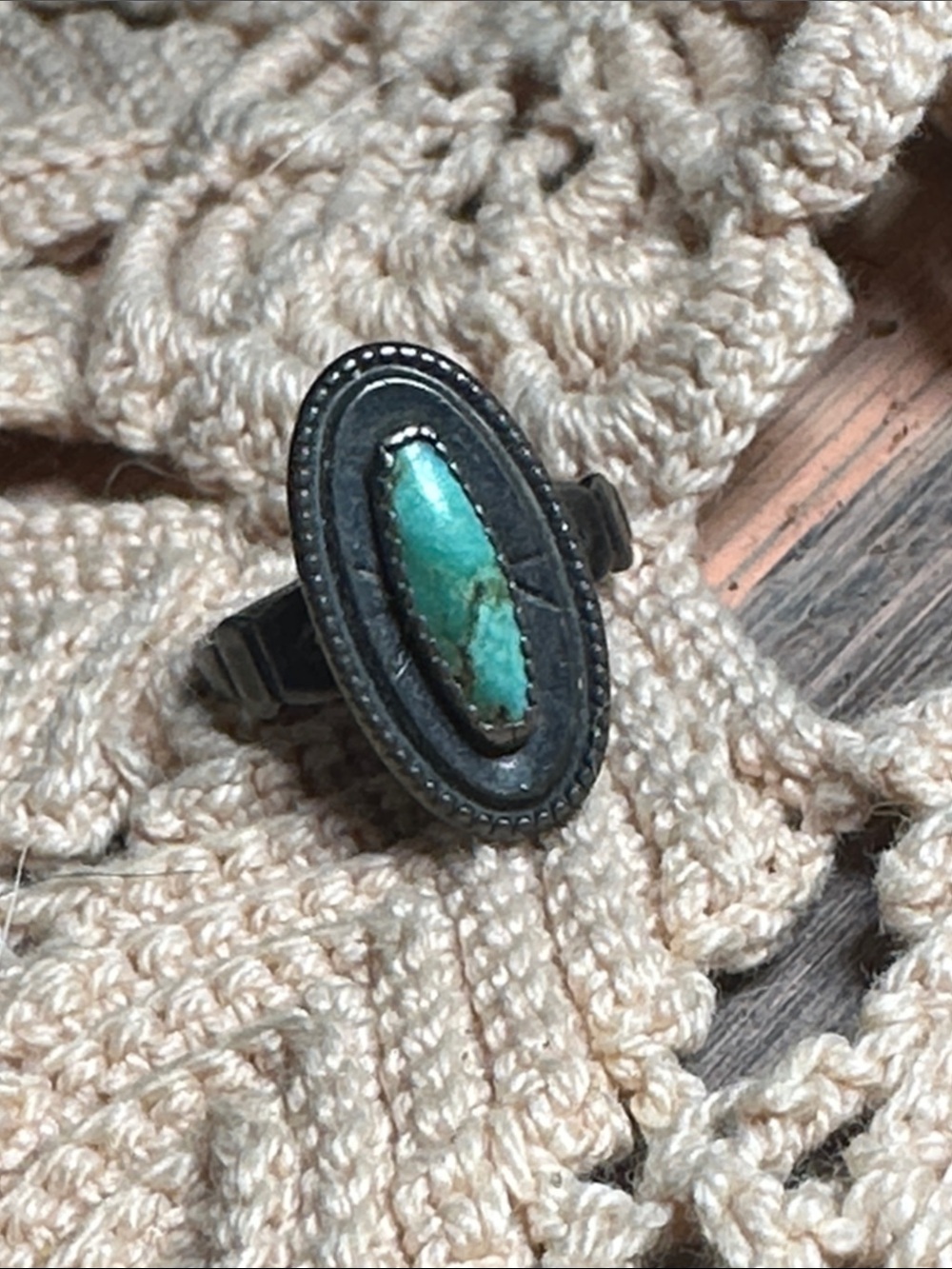 Vintage Sterling Silver Blue Green Turquoise Oval Pinky Ring Signed - Picture 3 of 7